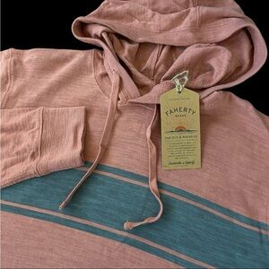 Faherty Sunwashed Slub Hoodie Surf Stripe Rose Ocean Mens Size Large